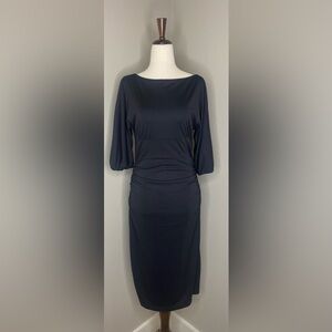 David Meister Black Ruched Midi Dress Size 4